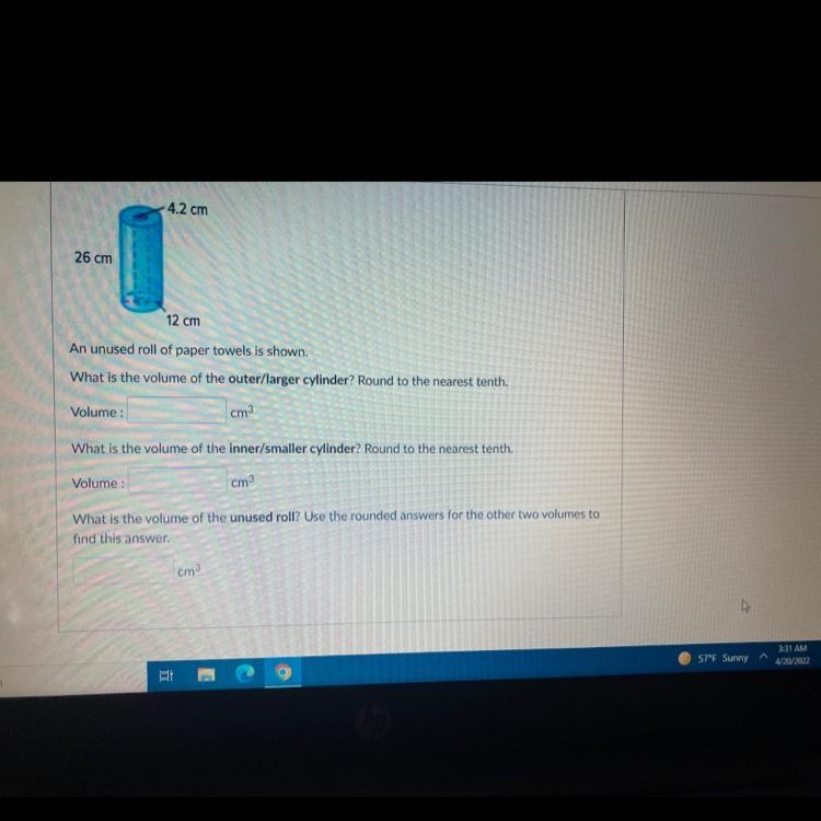 What is the volume of the outer/larger cylinder? round to the nearest 10th. What is-example-1