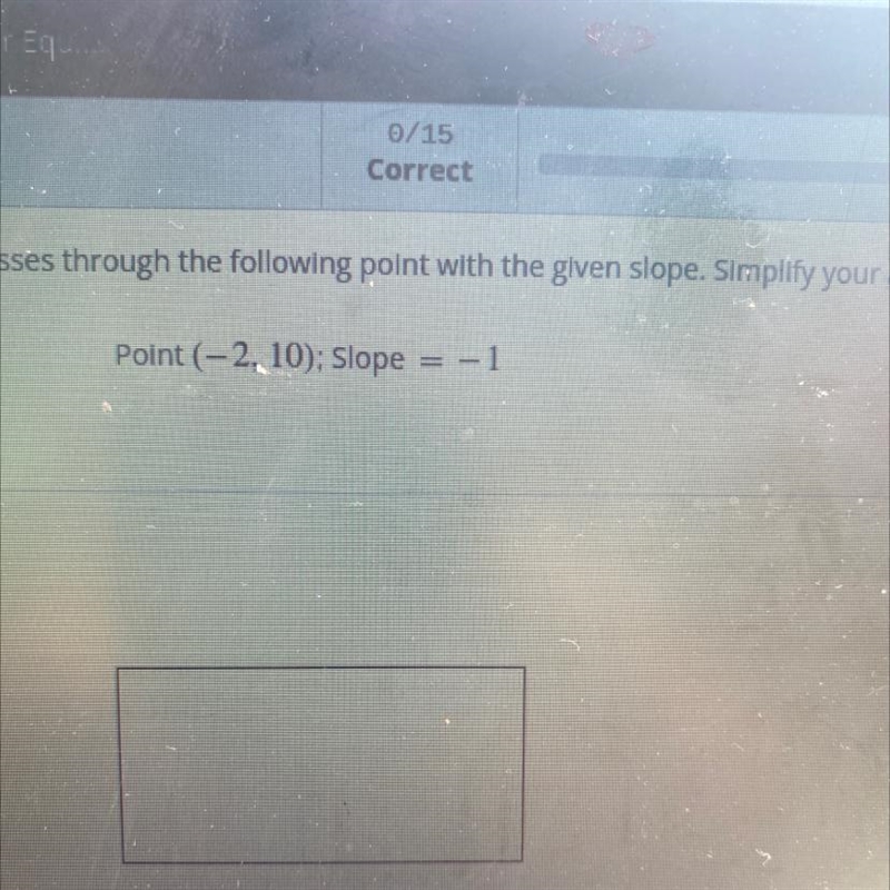 Find the equation of the line in slope intercept form that passes through the following-example-1