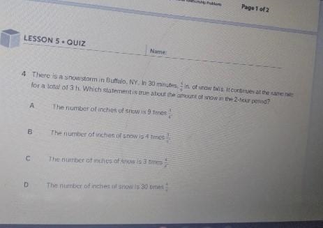 4 There is a snowstorm in Buffalo, NY. In 30 minutes in of snow falls. It continues-example-1
