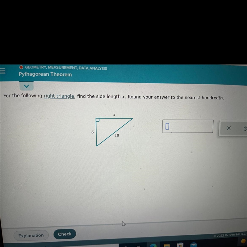 For the phone right triangle find the side length X round your answer to the nearest-example-1