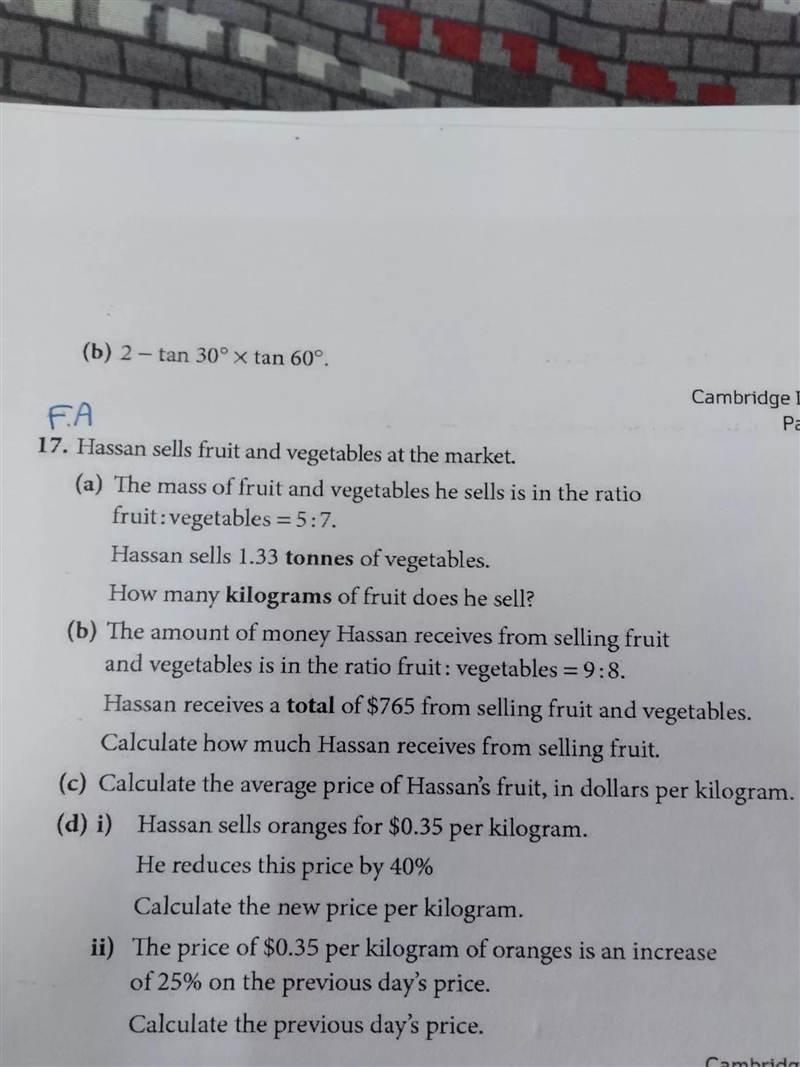 The price of $0.35per kilogram of oranges is an increase of 25% on the previous days-example-1