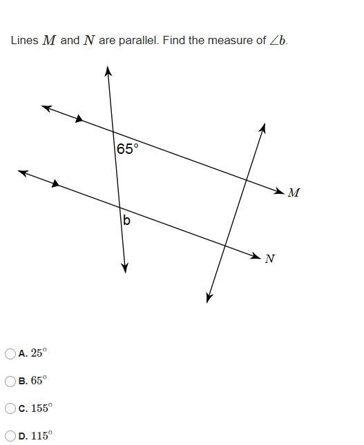 Lines M and N are parallel. Find the measure of ∠b.-example-1