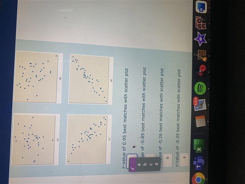 Match the r-value with the scatterplot.r-value of 0.95 best matches with scatter plot-example-1