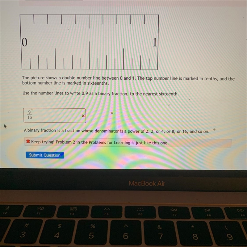 Q: use the number lines to write 0.9 as a binary fraction to the nearest sixteenth-example-1