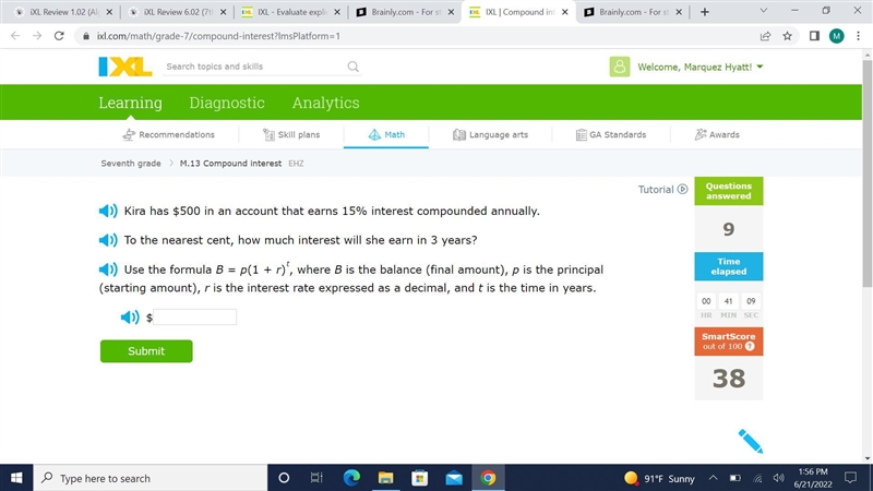 Kira has $500 in an account that earns 15% interest compounded annually.To the nearest-example-1