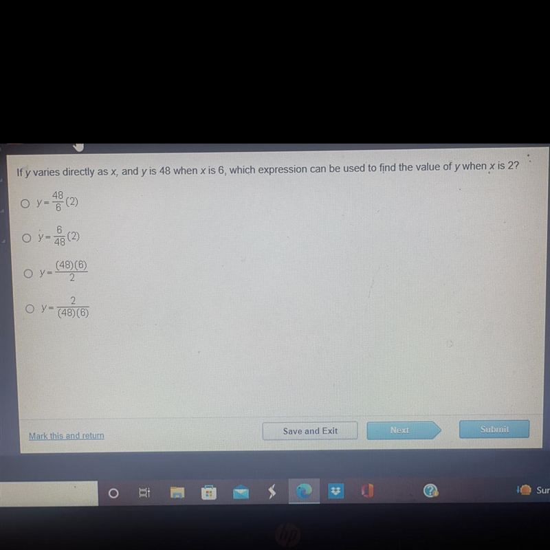 If y varies directly as x, and y is 48 when x is 6, which expression can be used to-example-1