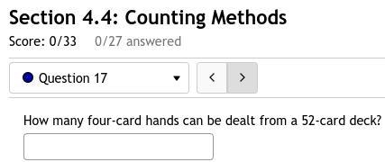 17. How many four-card hands can be dealt from a 52-card deck?-example-1