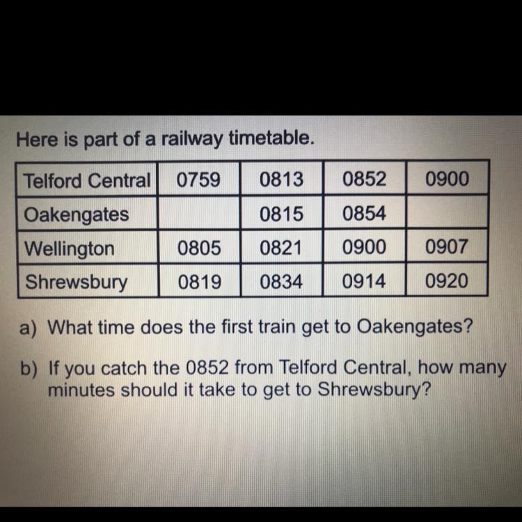 What time does the first train get to oakengates-example-1