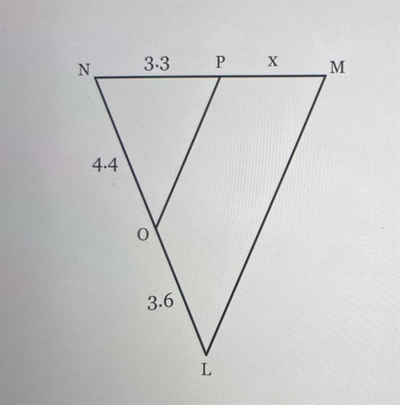 in the diagram below, OP is parallel to LM. solve for x. round your answer to the-example-1