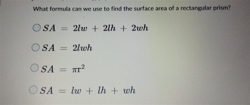 What formula can we use to find the surface area of a rectangular prism?​-example-1