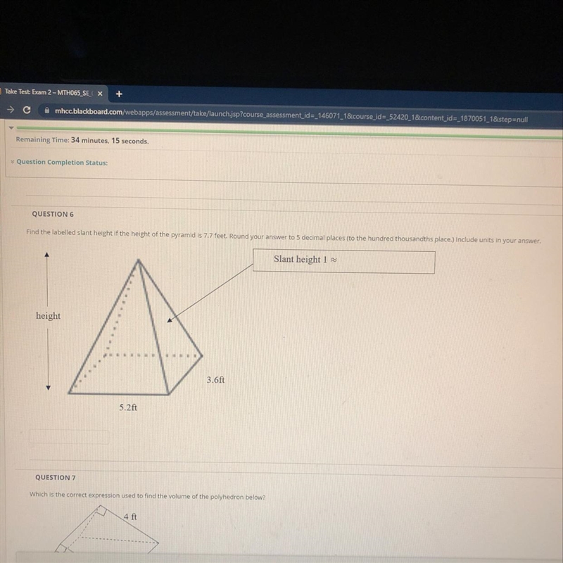 Question 6. find the slant height. round answer to 5 decimal places.-example-1