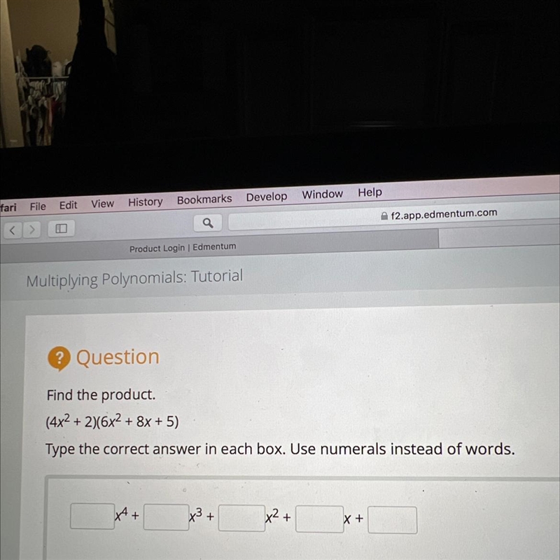 Find the product.(4x^2 + 2)(6x^2 + 8x + 5)Type the correct answer in each box. Use-example-1