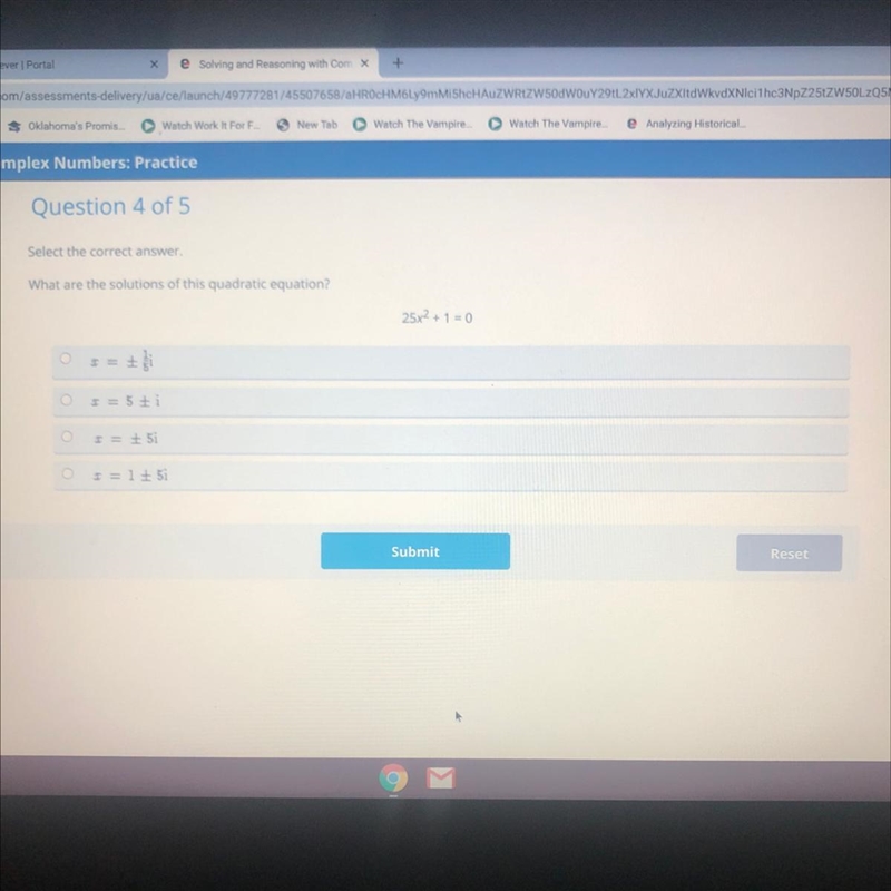 Select the correct answer,What are the solutions of this quadratic equation?25x2+1=0-example-1