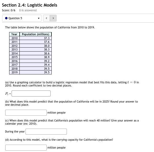 Section 2.4 question: 5The table below shows the population of California from 2010 to-example-1