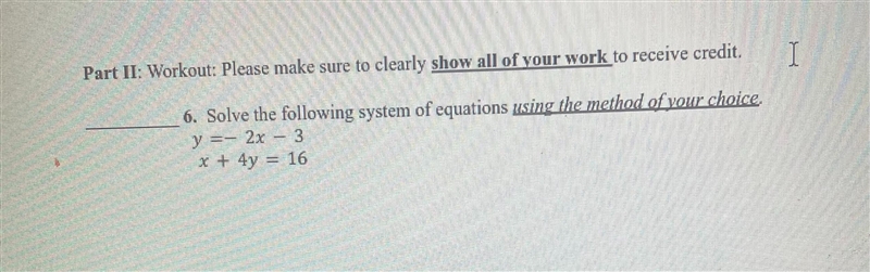 Part II: Workout: Please make sure to clearly show all of your work to receive credit-example-1