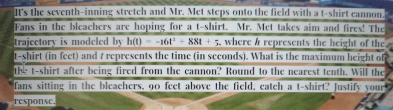 what is the maximum height of the T-shirt after being fired from the cannon? round-example-1