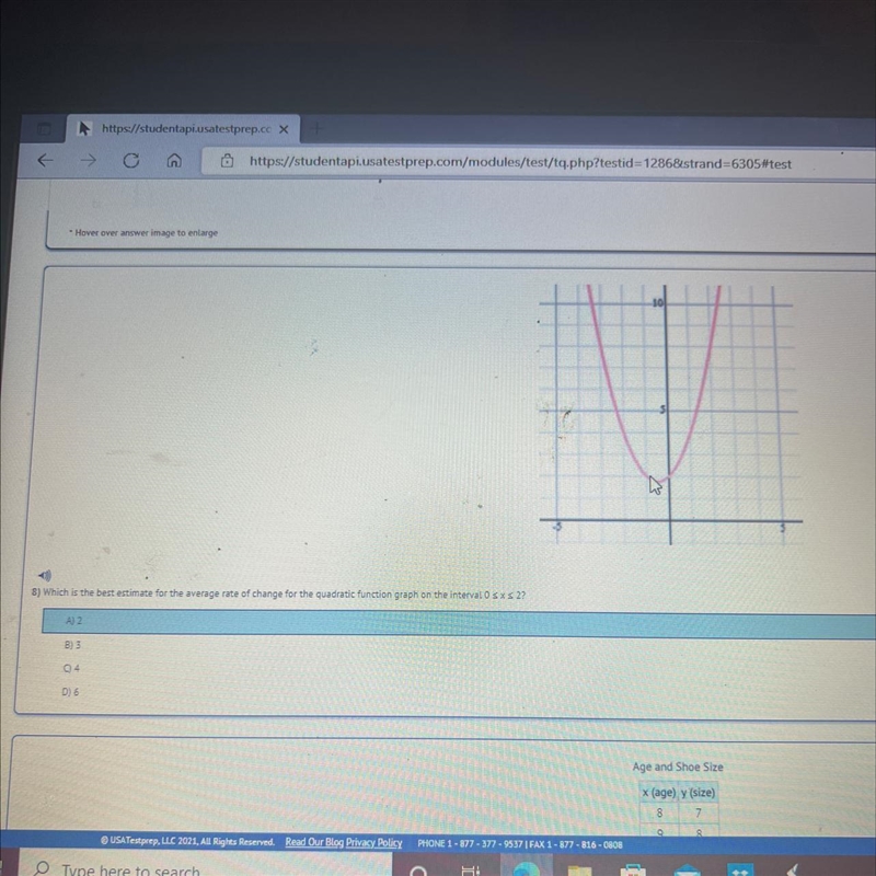 A 8) Which is the best estimate for the average rate of change for the quadratic function-example-1