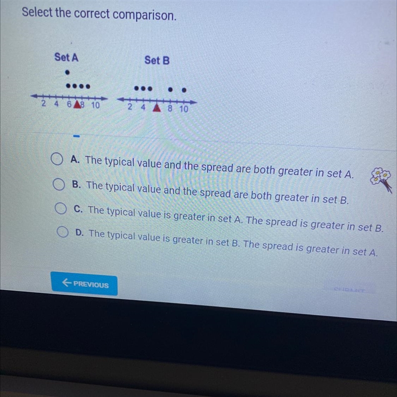 Select the correct comparison. Set A Set B ● 2 4 6 8 10 24 A 8 10 *2-example-1