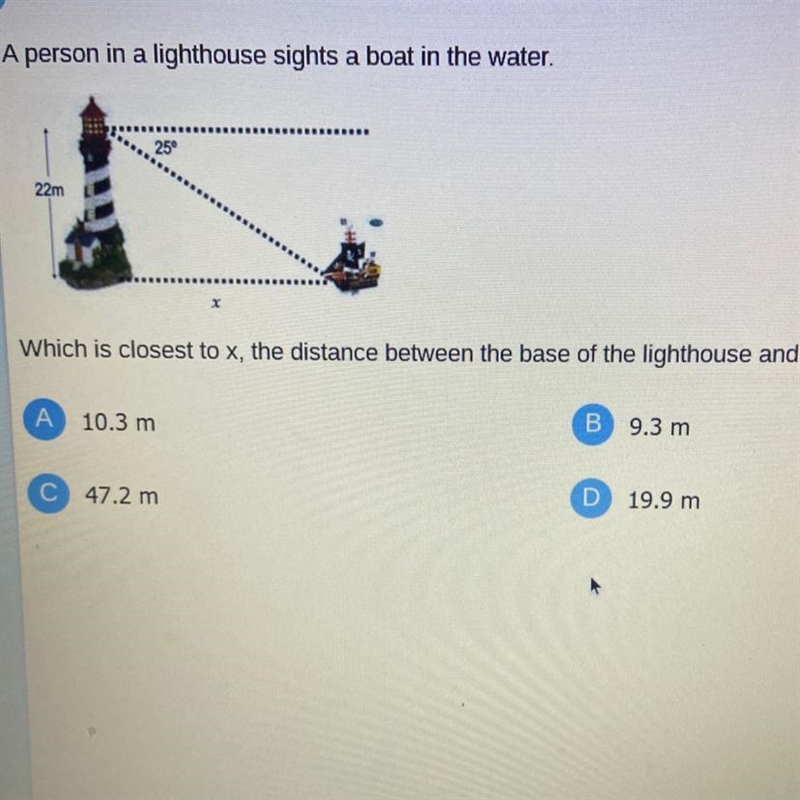 Which is closest to x the distance between the base of the left lighthouse and the-example-1