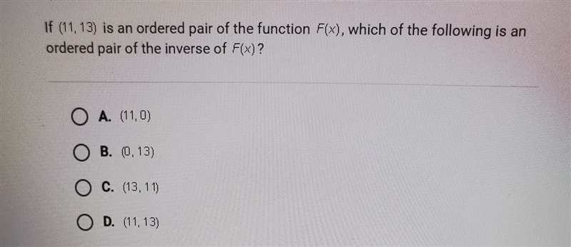 if (11,13) is an ordered pair of the function F(x), which of the following is an ordered-example-1