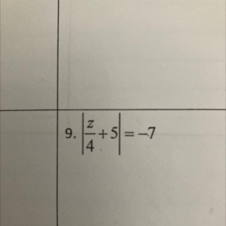 What’s the answer |z/4+5|=-7-example-1