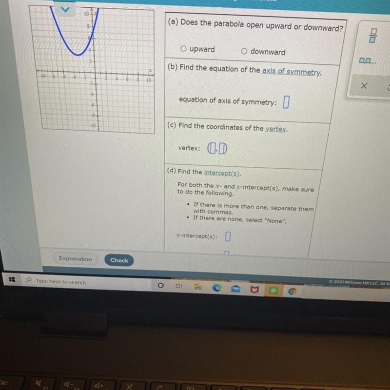 Find the graph of the parabola below and fill in the table-example-1