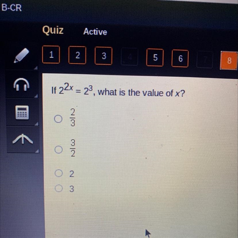 F 22x = 23, what is the value of x? C|0D M CO 2 3-example-1