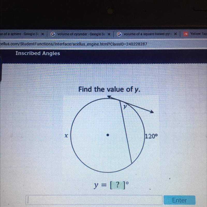 Find the value of y. y х J120° y = [?]°-example-1