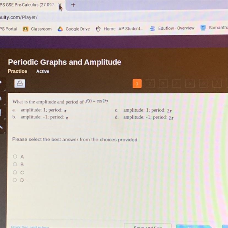 What is the amplitude and period of F(t) = sin 2t?a. amplitude: 1; period, pib. amplitude-example-1