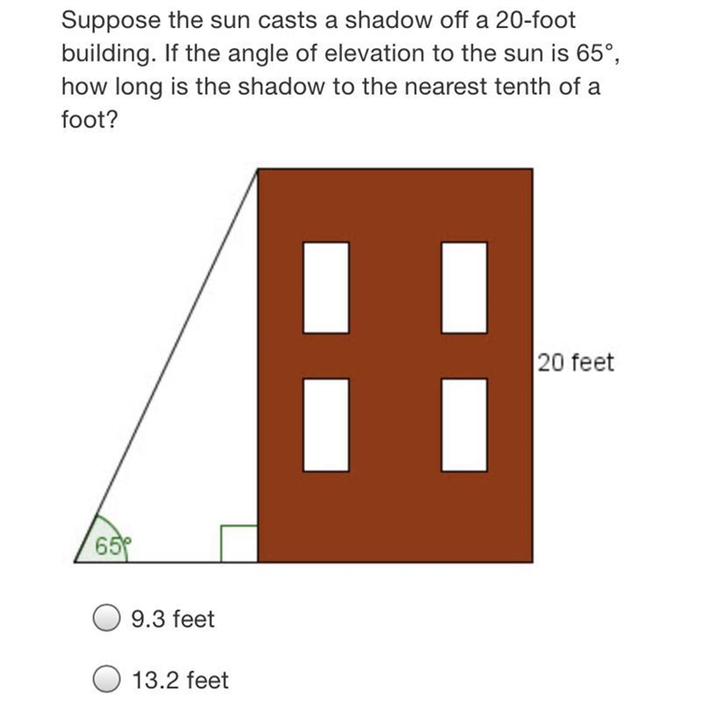 Suppose the sun casts a shadow off a 20-footbuilding. If the angle of elevation to-example-1