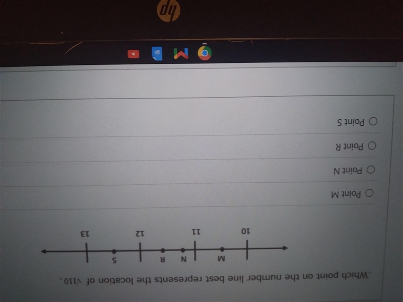 Which point on the number line best represents the location of V110. M S N R + 12 13 10 11 Point-example-1