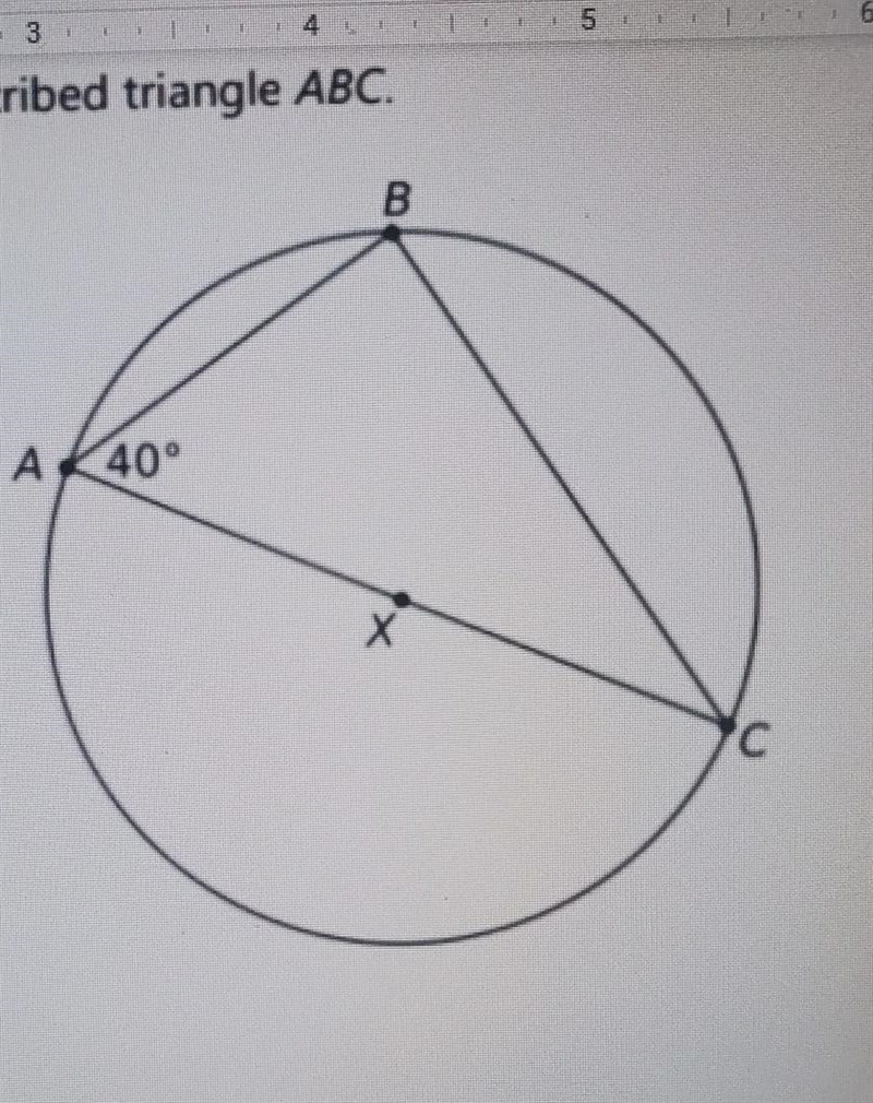 Circle X is shown with inscribed triangle ABC, B В A 40° X 'C с Part A. Find mzc. Part-example-1