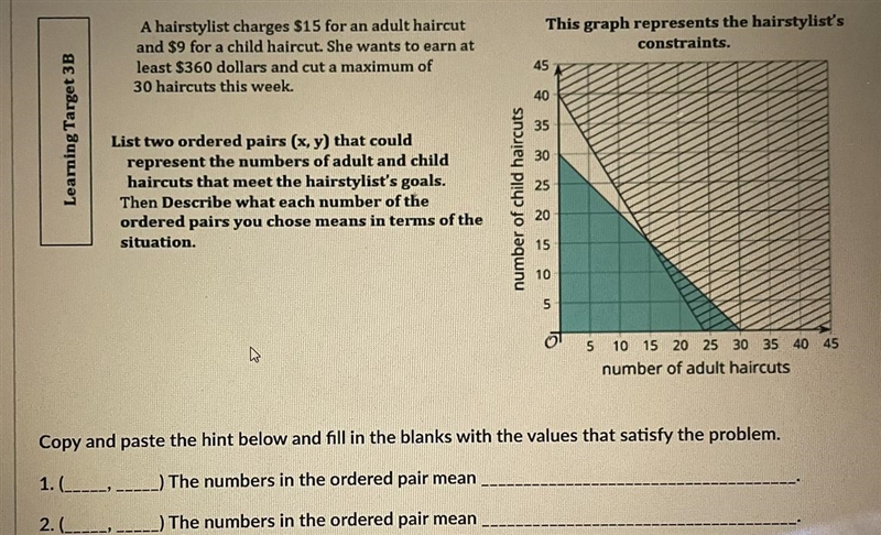 Learning Target 3B A hairstylist charges $15 for an adult haircut and $9 for a child-example-1