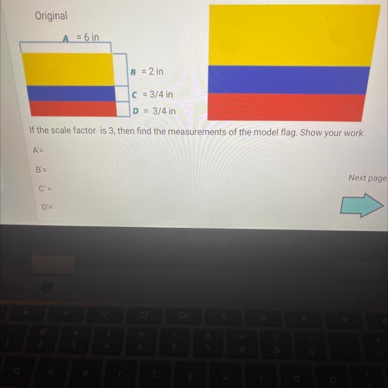 If the scale factor is 3 then find the measurements of the model flag-example-1