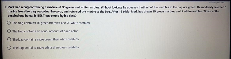 Mark has a bag containing a mixture of 30 green and white marbles.-example-1