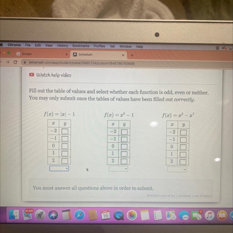 Fill out the table of values and select whether each function is odd, even or neither-example-1