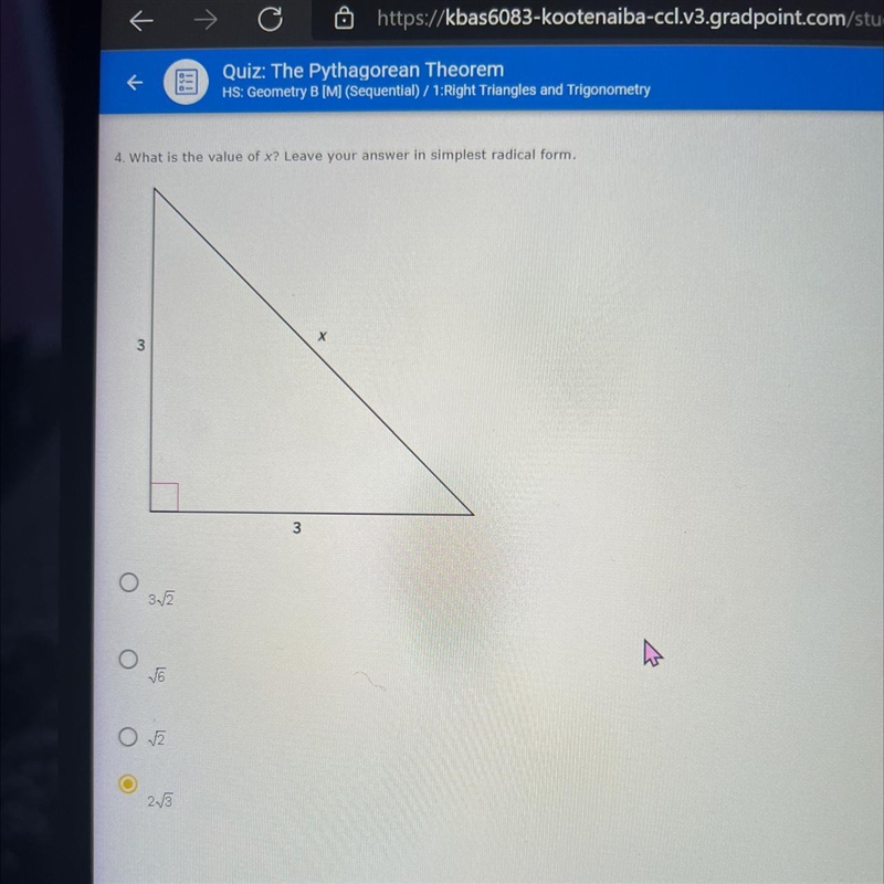 4. What is the value of x? Leave your answer in simplest radical form.-example-1