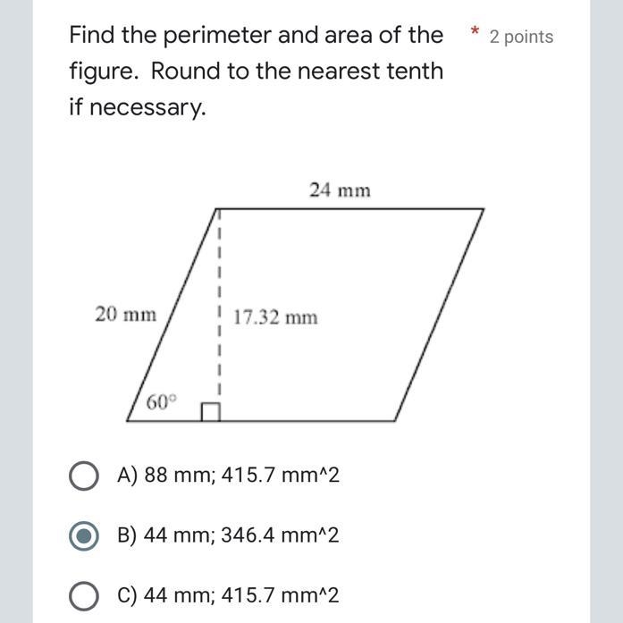 Find the perimeter and area of the figure. Round to the nearest tenth if necessary-example-1