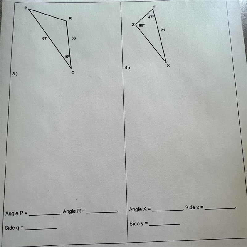 Solve completely (all missing sides and all missing angles) using trig ratios or laws-example-1