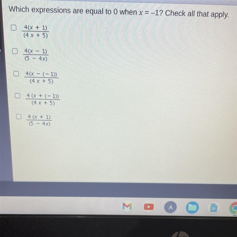 Which expressions are equal to 0 when x=-1? Check all that apply.-example-1