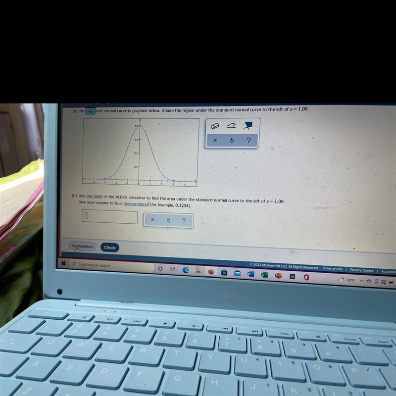 The standard normal curve is grafted below. Shade the region under the standard normal-example-1