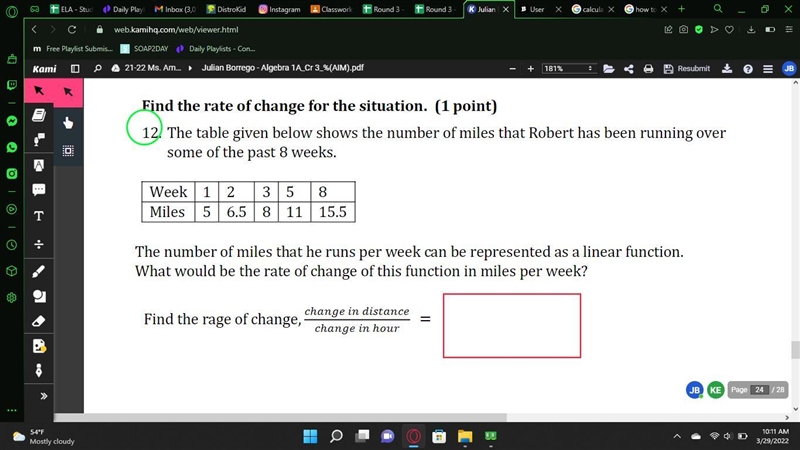 The table given below shows the number of miles that Robert has been running over-example-1