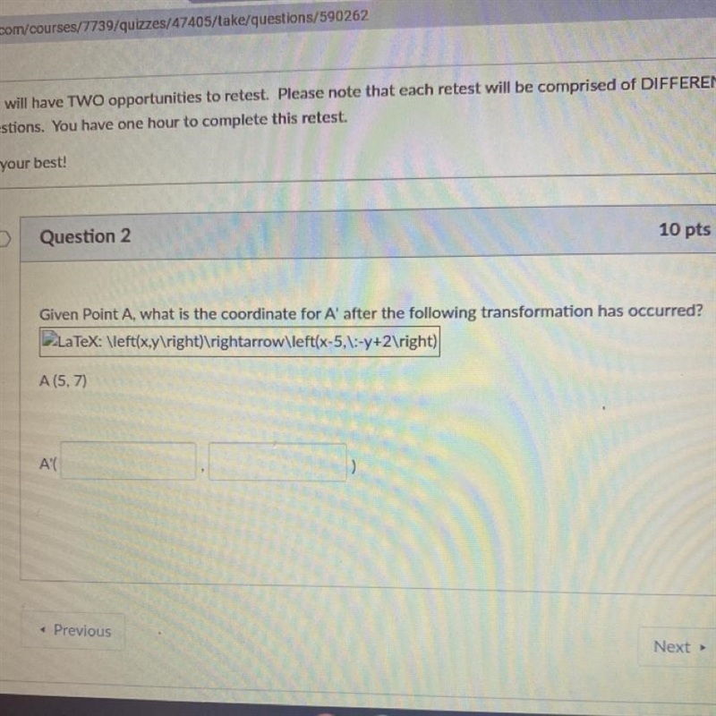 Given Point A, what is the coordinate for A' after the following transformation has-example-1