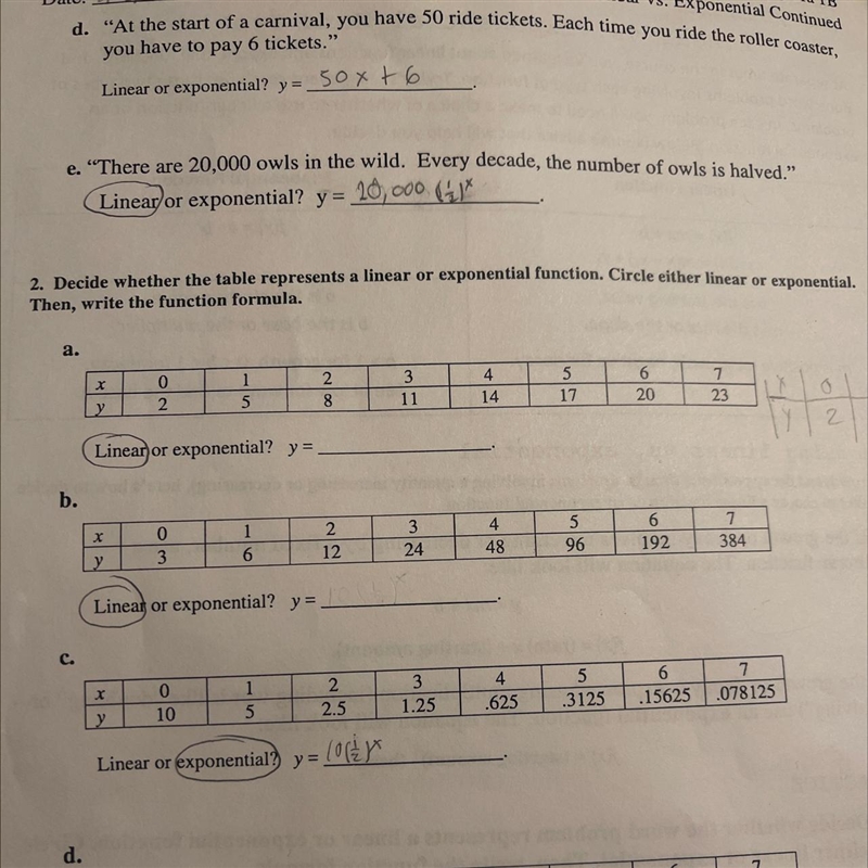 Decide whether the word problem represents a linear or exponential function. Circle-example-1