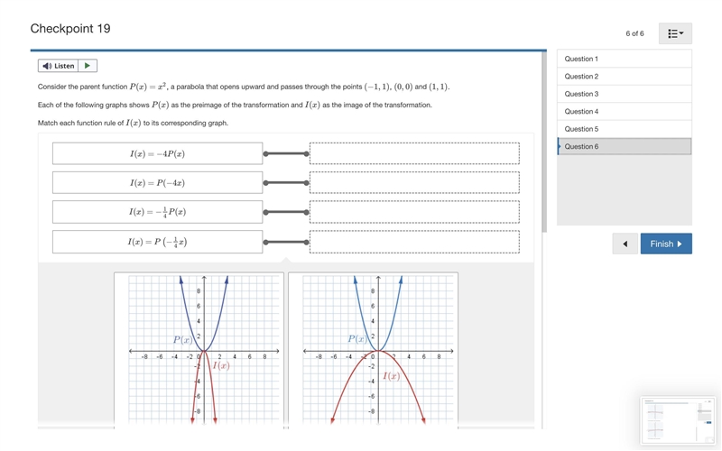 Consider the parent function P(x)=x2, a parabola that opens upward and passes through-example-1