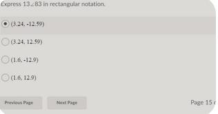 Express 13∠83 in rectangular notation.Question 15 options:(3.24, -12.59)(3.24, 12.59)(1.6, -12.9)(1.6, 12.9)-example-1