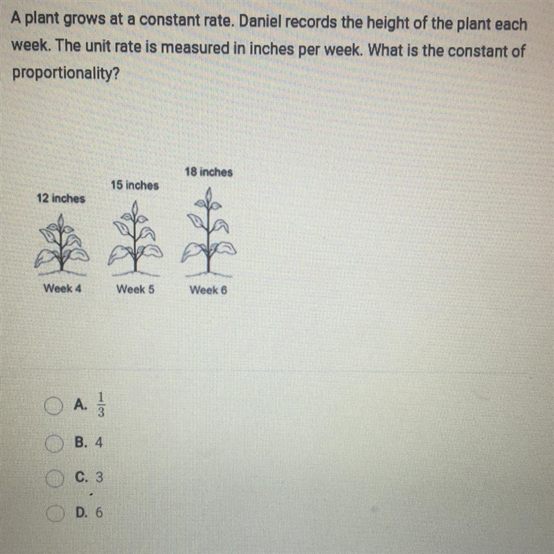 A plant grows at a constant rate. Daniel records the height of the plant eachweek-example-1