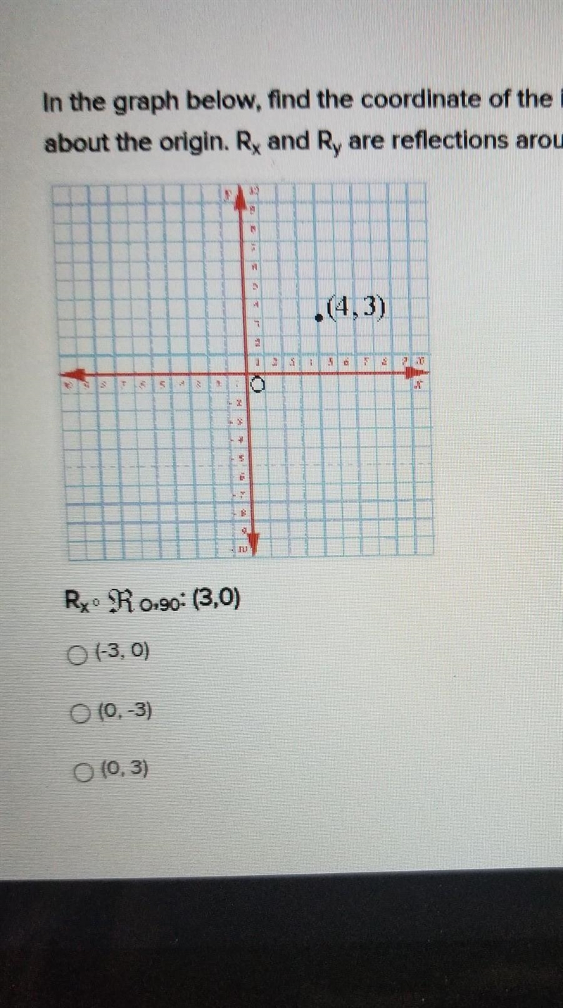 in the graph below find the coordinate of the image point P(3,0). O is the origin-example-1