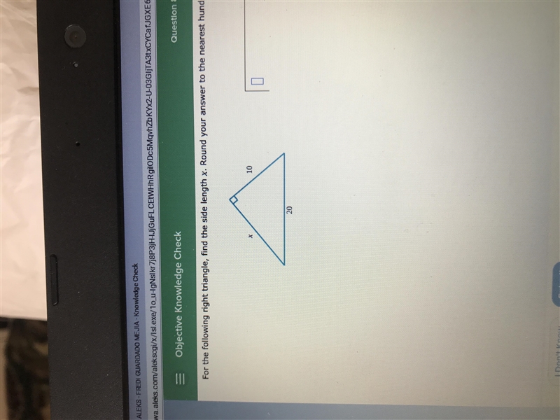 For the following right triangle, find the side length x. Round your answer to the-example-1