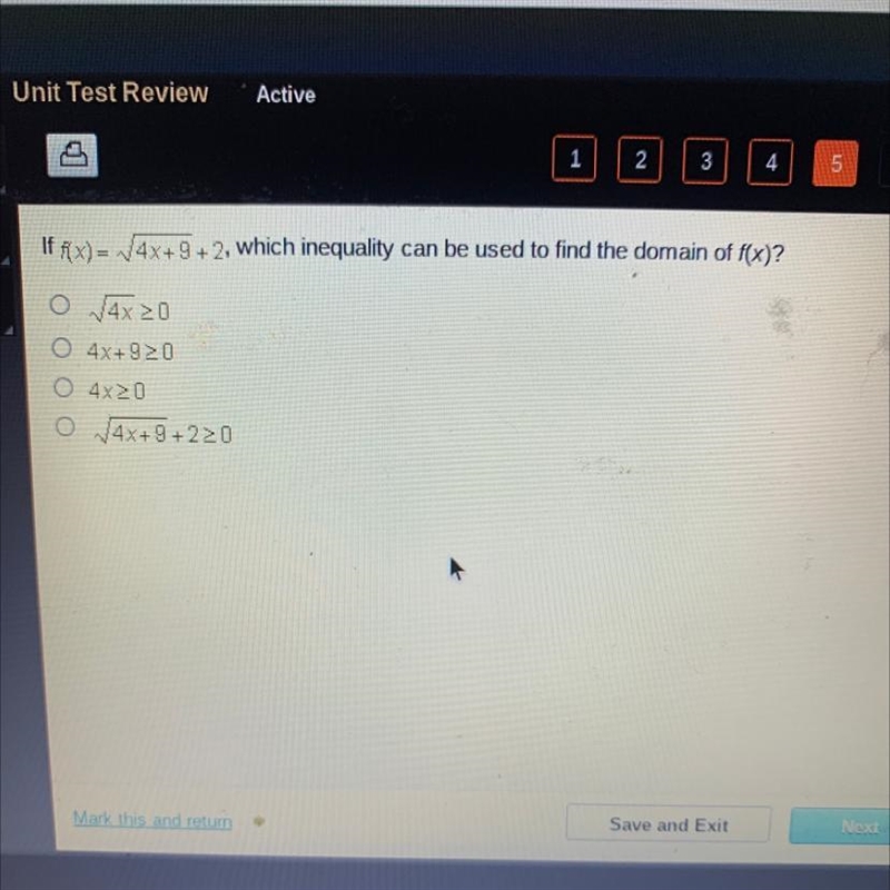 If fx)= 14x+9+ 2, which inequality can be used to find the domain of f(x)?-example-1